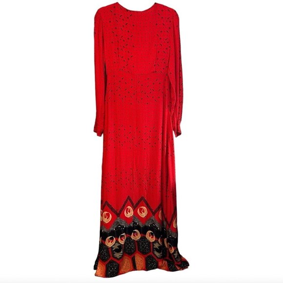 MINKPINK Women's Dancing Crane Maxi Dress M NWT Red Long Sleeve Slits - Picture 6 of 8